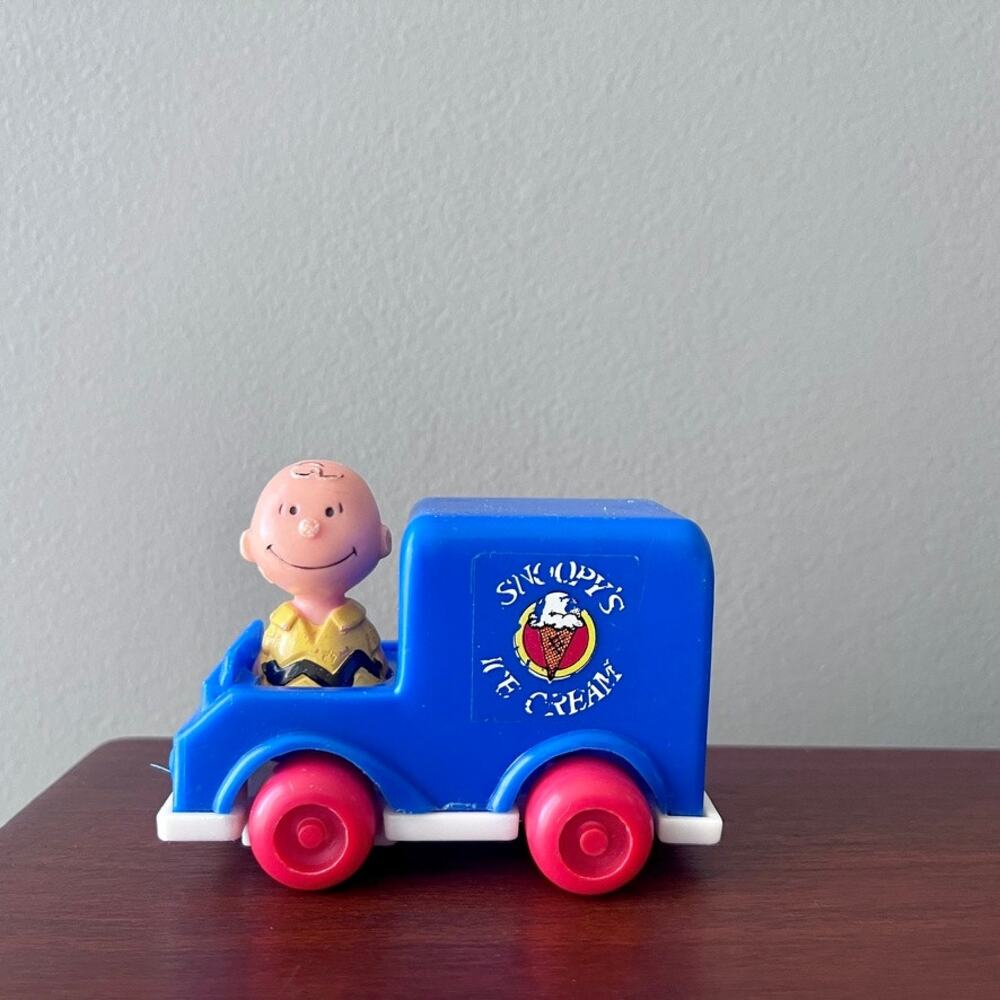 1950s Aviva Push-N-Pull Peanuts Snoopy's Ice Cream Truck Toy with Charlie Brown